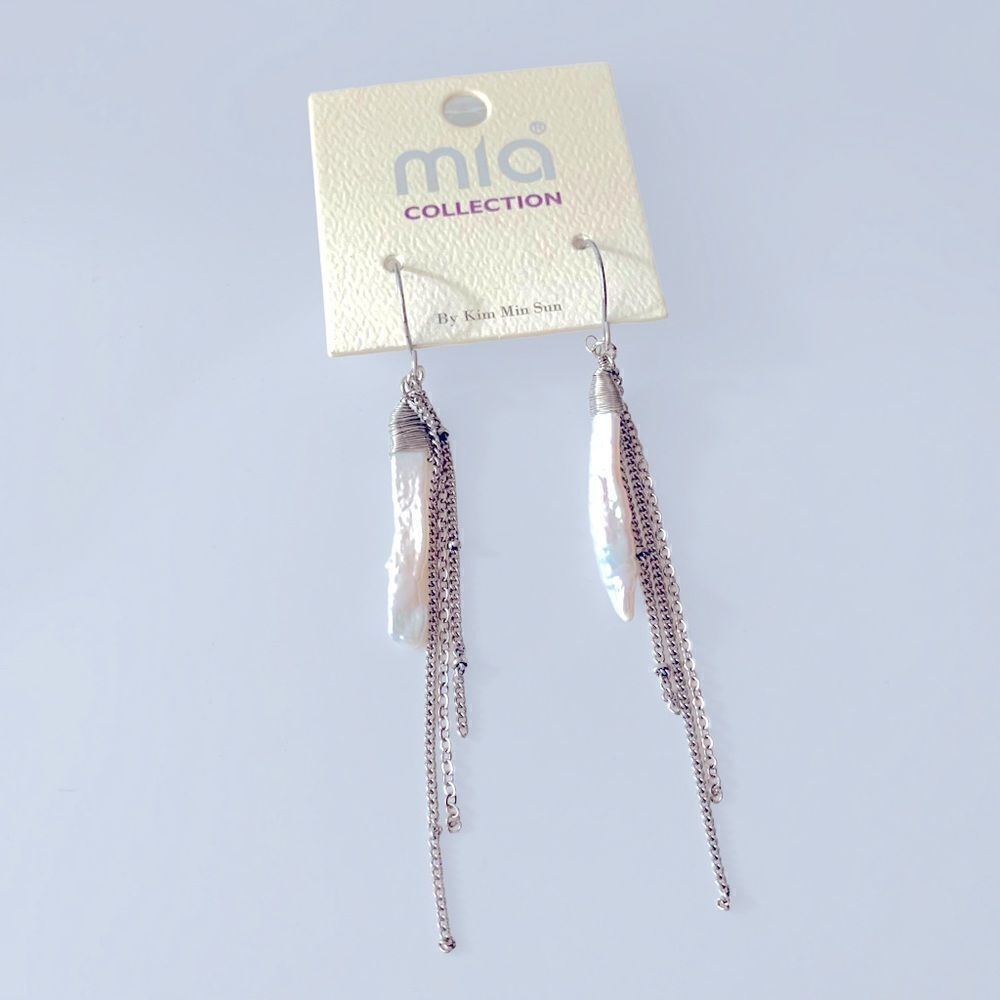 Mia Faux Pearl Chain Drop Earrings